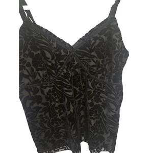 Y2k Whimseygoth Black Floral Velvet Burnout Camisole Top Adjustable Straps 20W‎